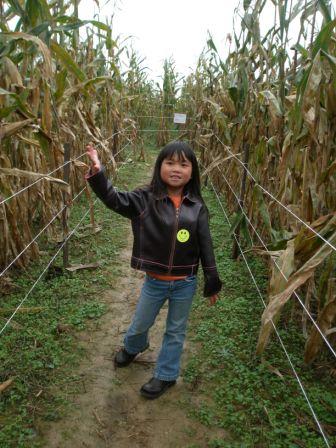 Kasen walking thru the corn maze